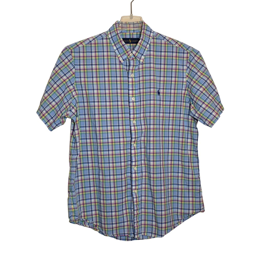 Ralph Lauren Mens Large Classic Fit Plaid Short Sleeve Button‎ Down Shirt Preppy